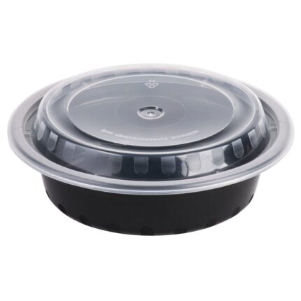 Black Base Round Container 24oz with Clear Lid